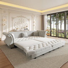 Load image into Gallery viewer, Oversized Chesterfield Pull Out Sofa Bed, Roll Arm Couch With Flower Tufting For Living Room
