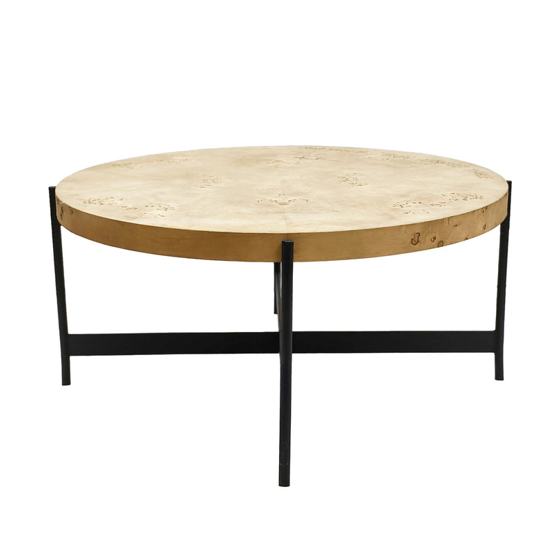 36" Wood And Iron Round Coffee Table - Natural And Black