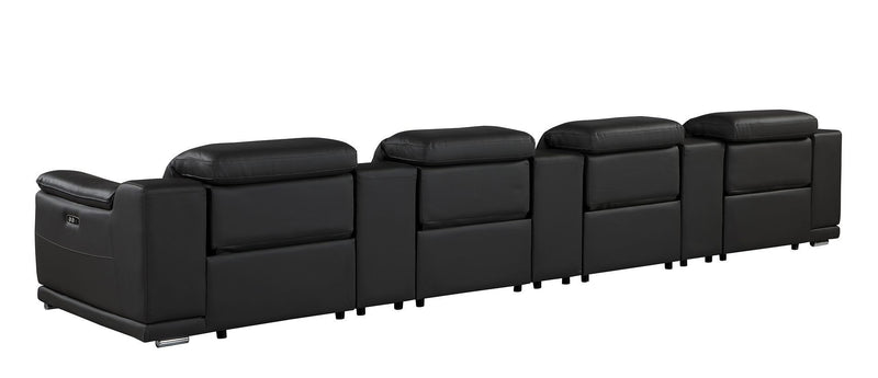 Italian Leather Reclining Metal USB Sofa (720412) - Black