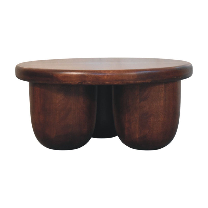 Round Coffee Table With Three Drawers - Brown