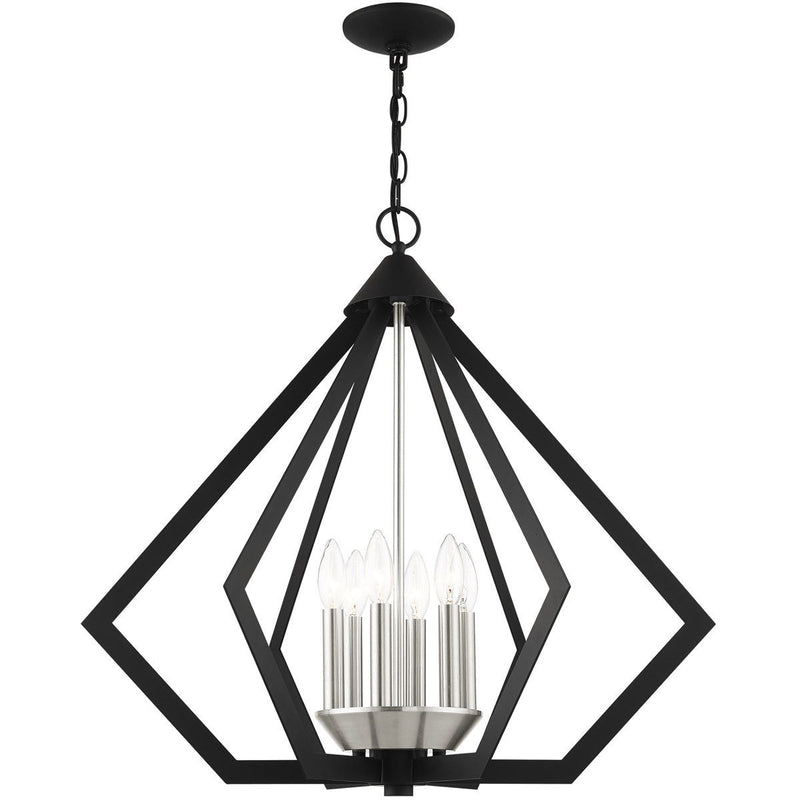 25" Six Light Dimmable Chandelier With Shades - Black