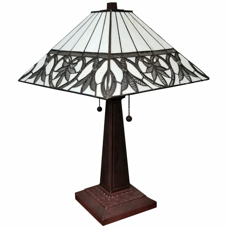 22" Metal Two Light Candlestick Vintage Look Table Lamp With Shade - Dark Brown / White