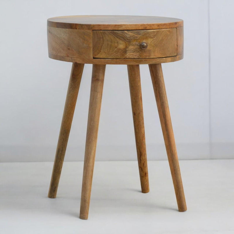 Solid Wood Round Two Drawer Nightstand - Oak