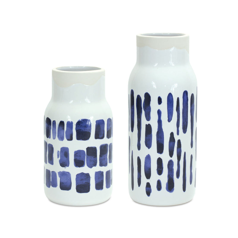 Abstract Cylinder Table Vase (Set of 2) - Blue / White
