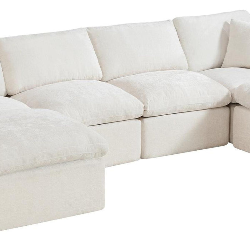 Chenille And Fabric Modular Sofa With Ottoman And Toss Pillows - Beige
