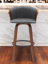 Load image into Gallery viewer, 30" Faux Leather Swivel Bar Height Bar Chair - Gray And Wood Brown
