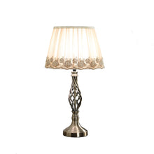 Load image into Gallery viewer, Metal Table Lamp With White And Brown Classic Empire Shade - Antiqued Brass
