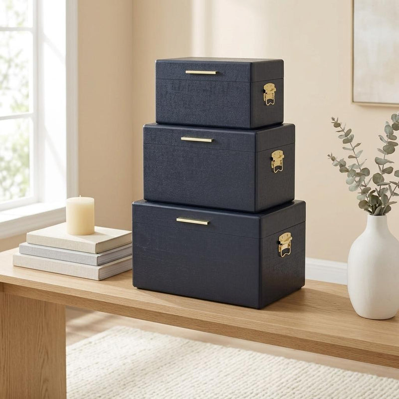 Hand Painted Decorative Box (Set of 3) (718678) - Navy Blue