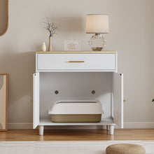 Load image into Gallery viewer, Cat Litter Box Enclosure With Scratch Pad, Hidden Litter Box Furniture, Wooden Pet House Sideboard, Storage Cabinet, Fit Most Cat And Litter Box, For Living Room Bedroom Office - White / Light Brown
