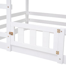 Load image into Gallery viewer, Twin over Twin House Bunk Bed with Fence and Door, White
