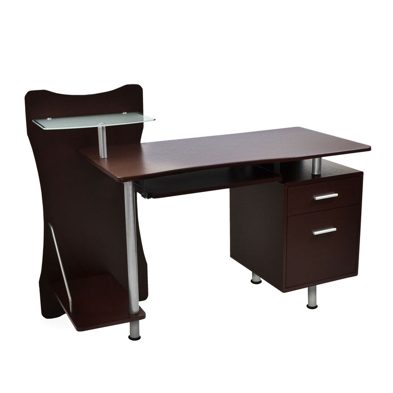Stainless Pedestal Computer Desk - Chocolate / Silver