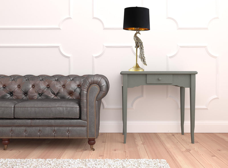 Peacock Table Lamp With Black Drum Shade - Gold
