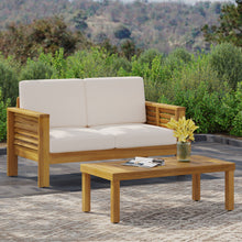 Load image into Gallery viewer, Acacia Wood Loveseat And Coffee Table Set With Cushions
