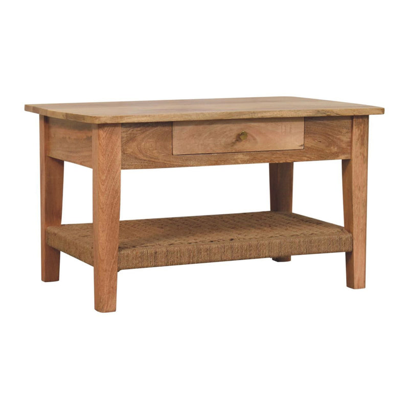 Solid Wood Floor Shelf Coffee Table With Drawer Shelf - Oak