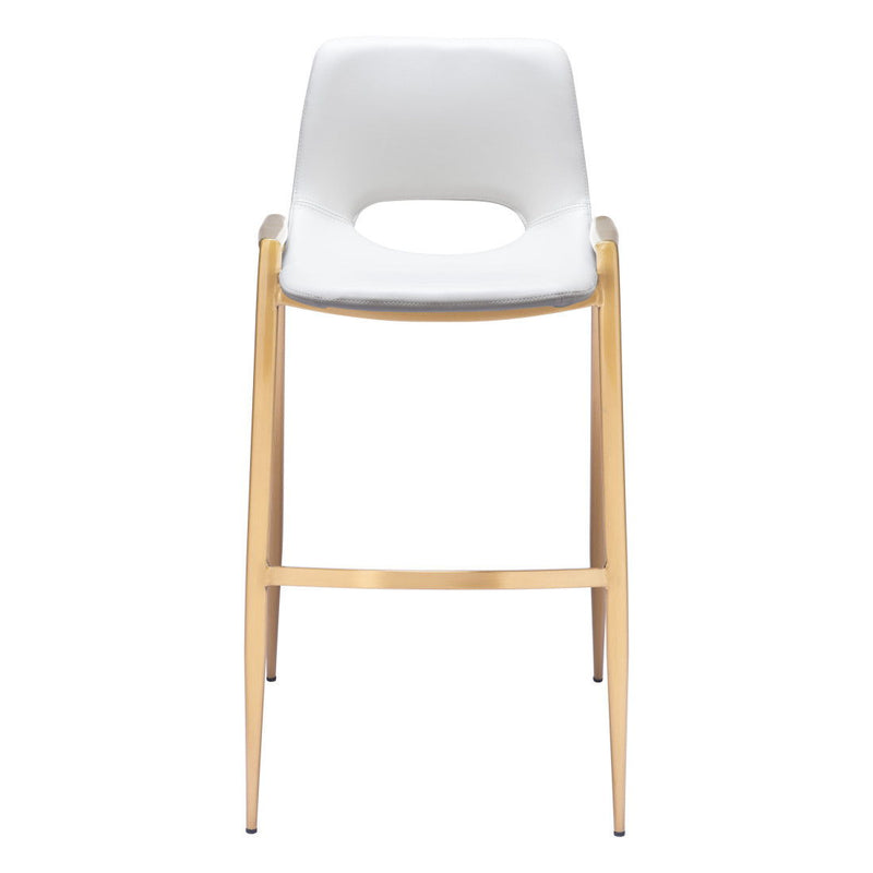 30" Faux Leather And Steel Low Back Bar Height Bar Chairs (Set of 2) - White / Gold