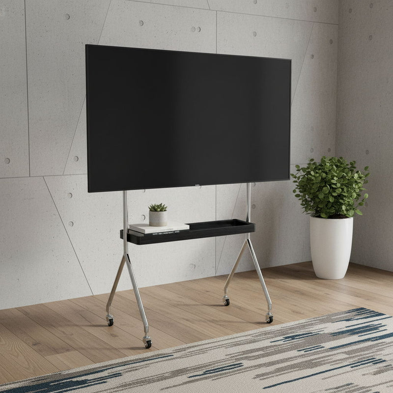 Stainless Steel Open Shelving Rolling TV Stand - Black / Silver