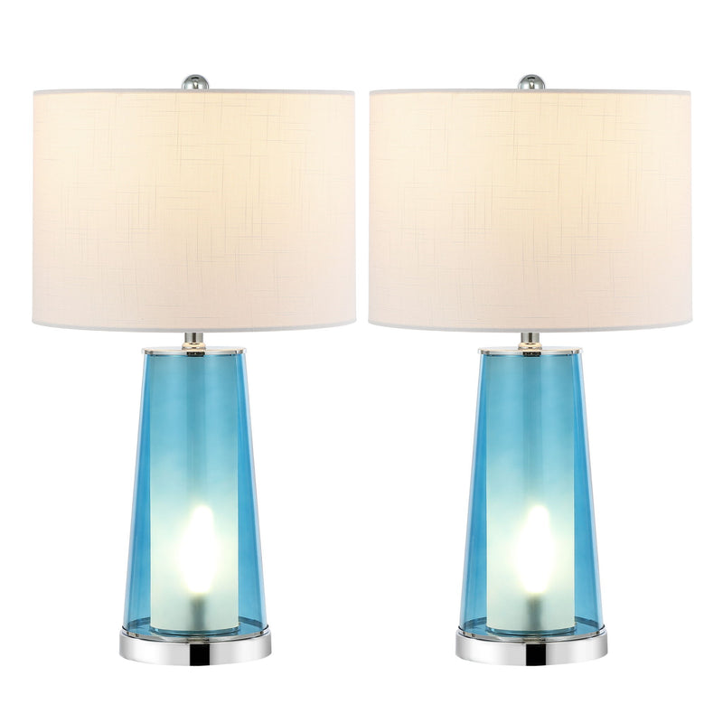 26" Lighthouse Table Lamps With Drum Shades (Set of 2) - Silver / Clear