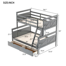 Load image into Gallery viewer, Twin over Full Bunk Bed with Ladder, Two Storage Drawers, Safety Guardrail, Gray
