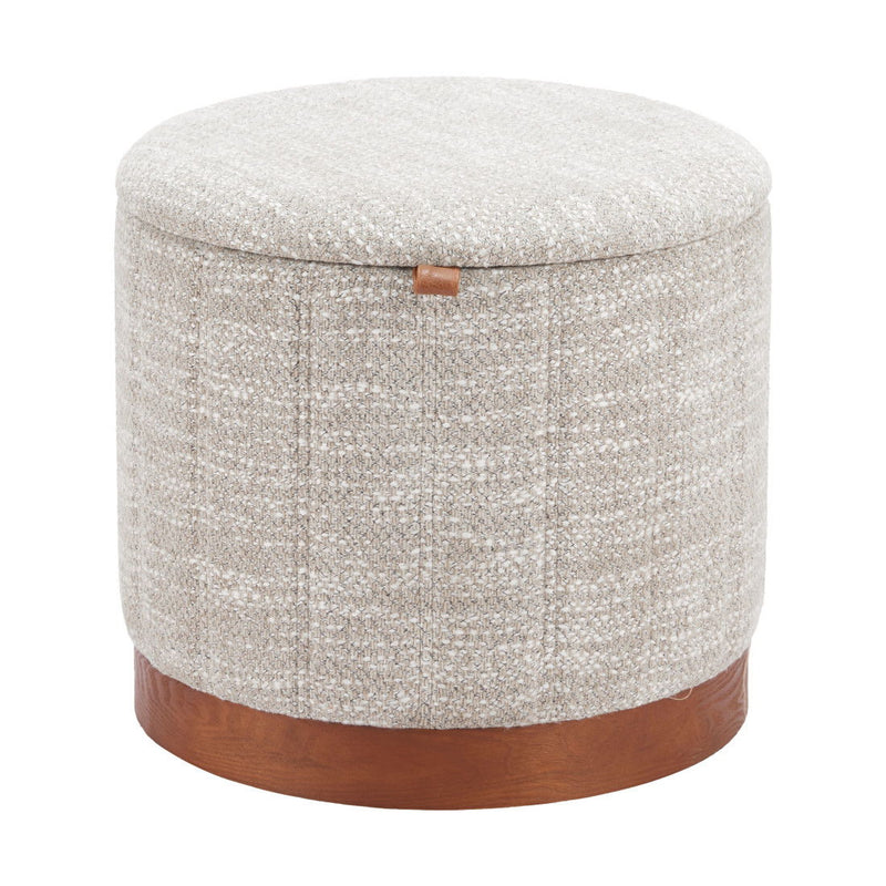 Fabric Round Ottoman With Storage - Gray / Brown