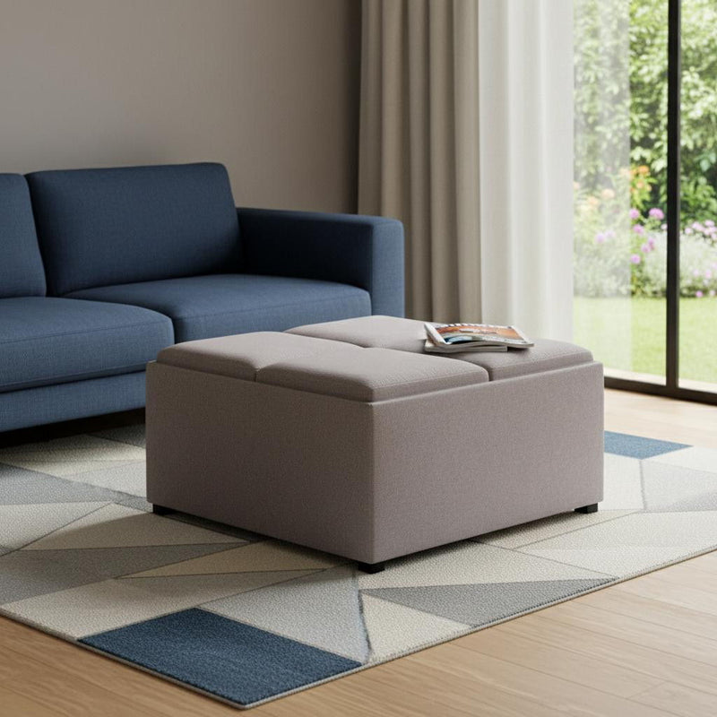 Fabric Cocktail Ottoman With Storage - Gray / Dark Brown