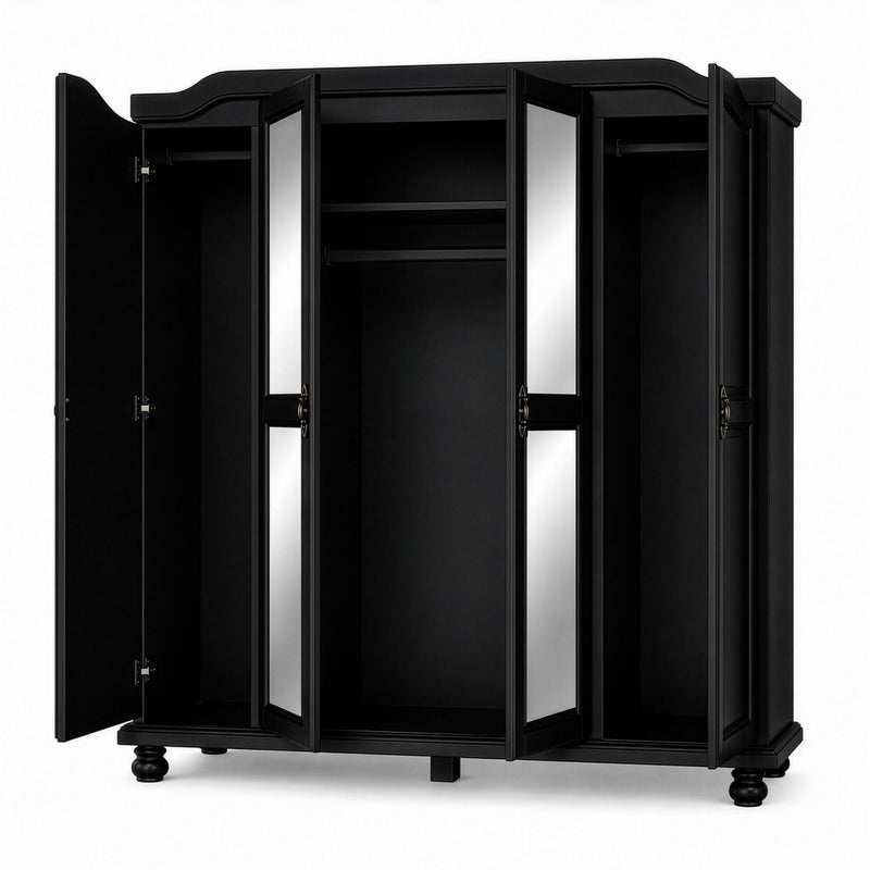 Solid Wood Mirrored Four Door Combo Dresser (764849) - Black