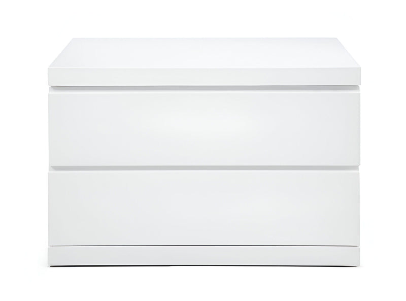 Two Drawer Glossy Finish Nightstand - White