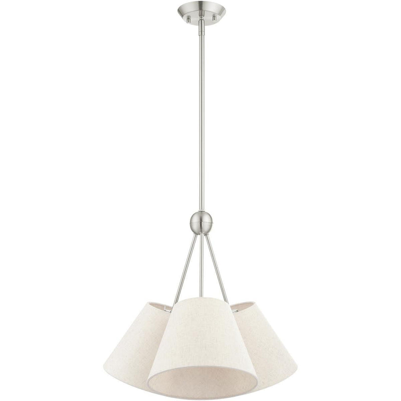21" Three-Light Dimmable Chandelier With Shades - Nickel