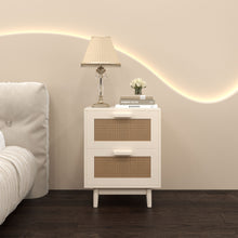 Load image into Gallery viewer, Nightstand With 2 Drawers, Storage Side Table For Bedroom - Antique Natural / Rattan
