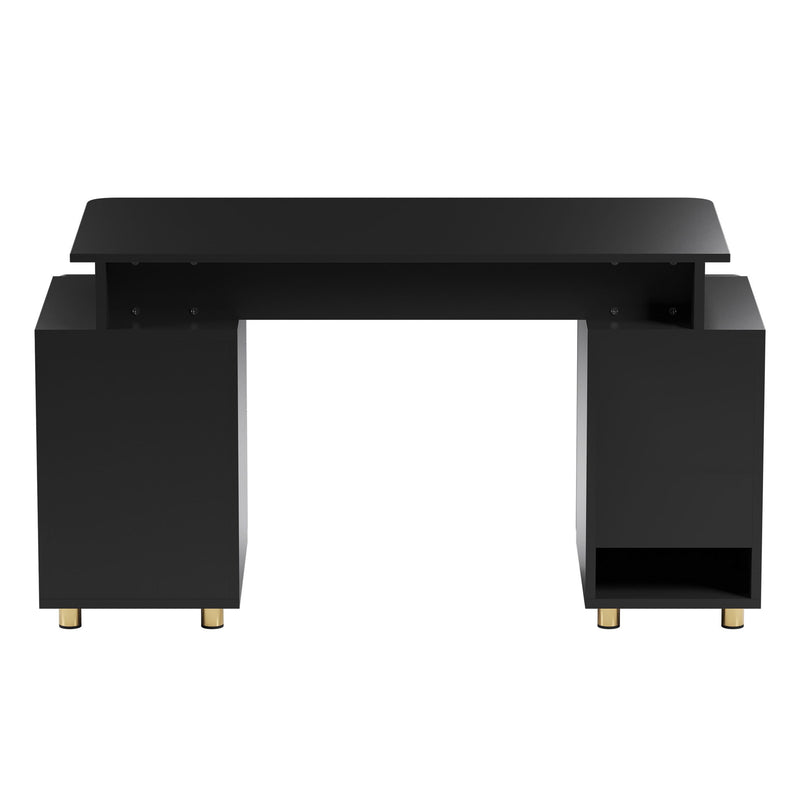 Pedestal Executive Desk With Three Drawers - Black / Gold