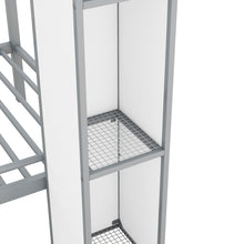 Load image into Gallery viewer, Metal Twin over Twin Castle-shaped Bunk Bed with Wardrobe and Multiple Storage, Gray+White
