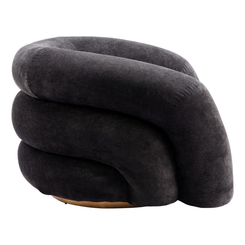37" Faux Shearling And Upholstered Arm Chair - Black / Gold