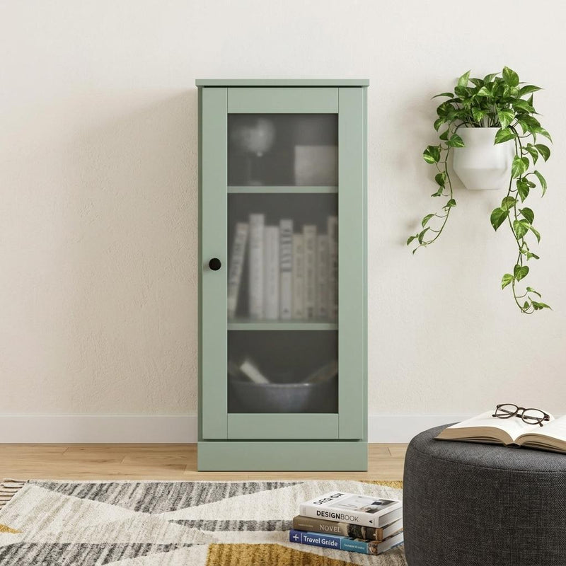 Solid Wood Adjustable Three Tier Library Bookcase With One Door (751350) - Sage