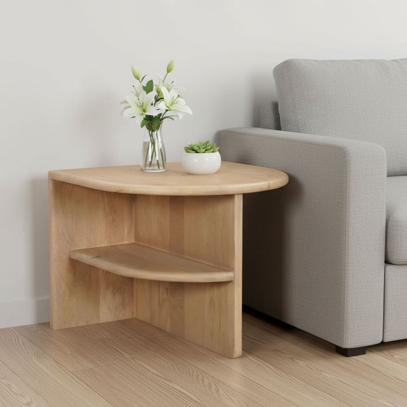 Solid Wood Block End Table With Shelf - Natural