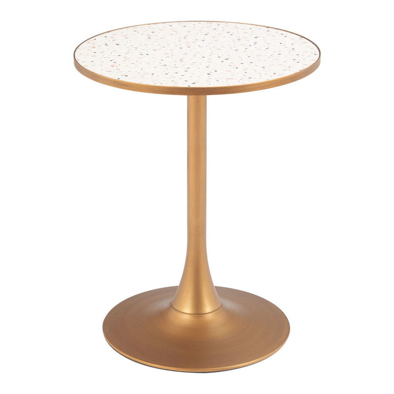 24" Wood And Steel Pedestal Base Round Top Dining Table - Beige / Gold