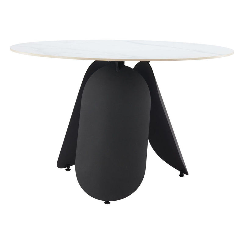 48" Faux Marble And Steel Pedestal Base Round Top Dining Table - White