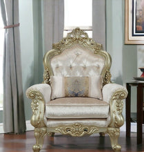 Load image into Gallery viewer, Fabric Damask Tufted Arm Chair And Toss Pillow - Cream And Antiqued White
