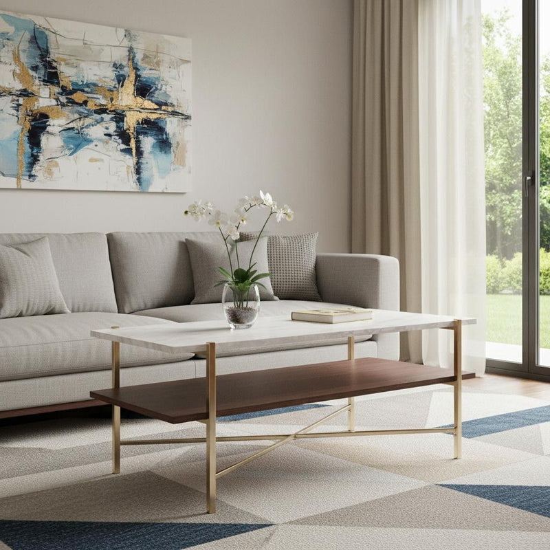 Manufactured Wood Metal Rectangular Coffee Table - Brass