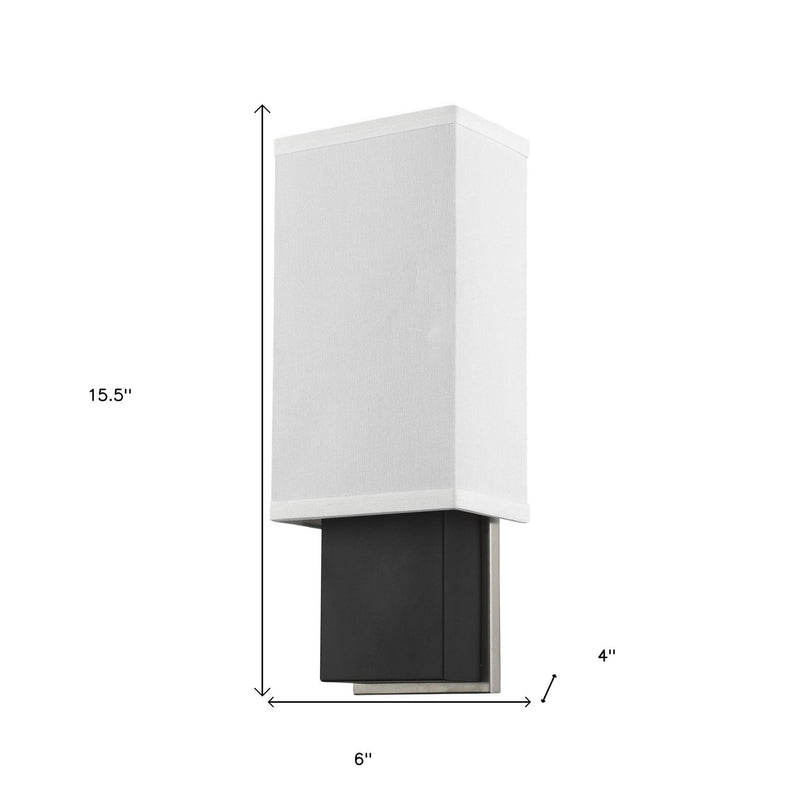 Rectangular Wall Sconce With Linen Fabric Shade - White / Black