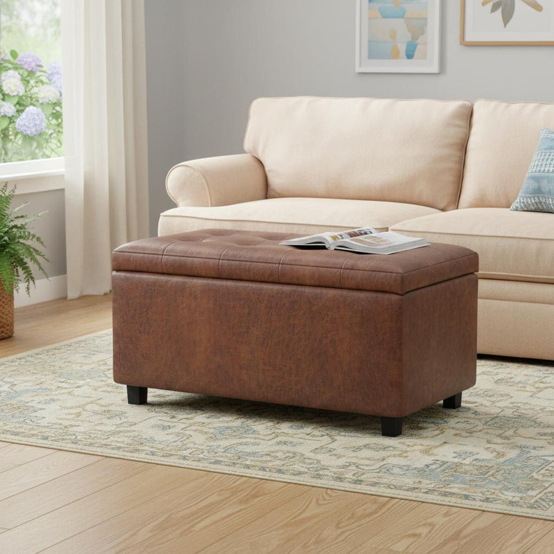 34" Upholstery Storage Ottoman - Dark Brown / Brown
