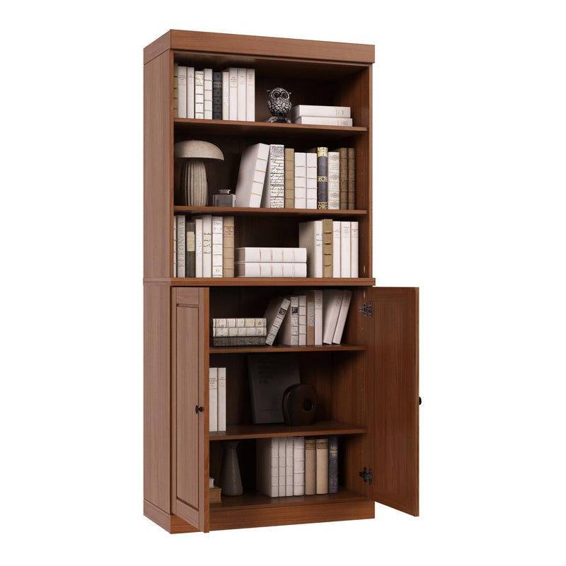 Solid Wood Adjustable Six Tier Library Bookcase With Two Doors - Coffee