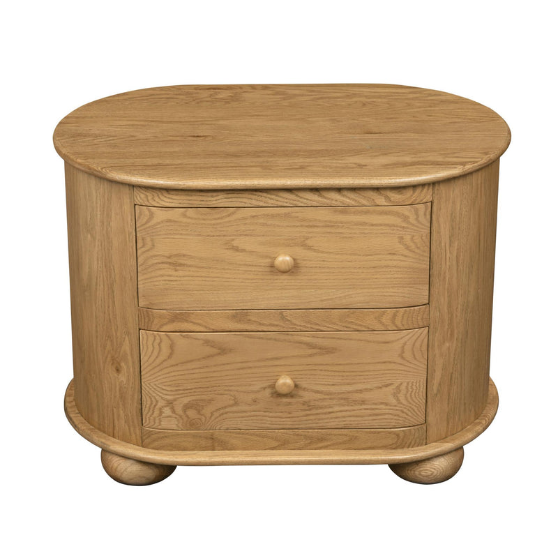 Solid Wood Oval Distressed Two Drawer Nightstand - Natural
