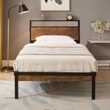 Load image into Gallery viewer, Metal Platform Bed Frame With Wooden Headboard And Footboard With USB Liner, No Box Spring Needed, Under Bed Storage
