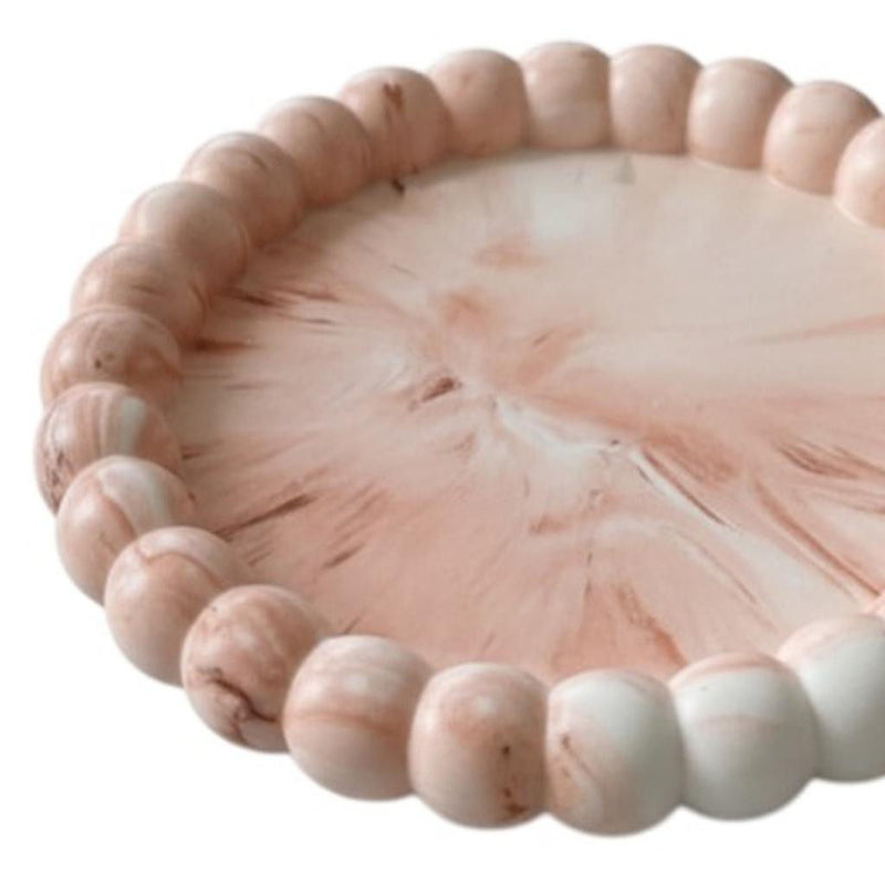 Resin Marbleized Handmade Round Trinket Tray - Pink / White