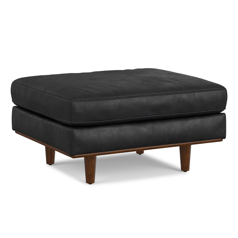 33" Leather Cocktail Ottoman - Black / Brown