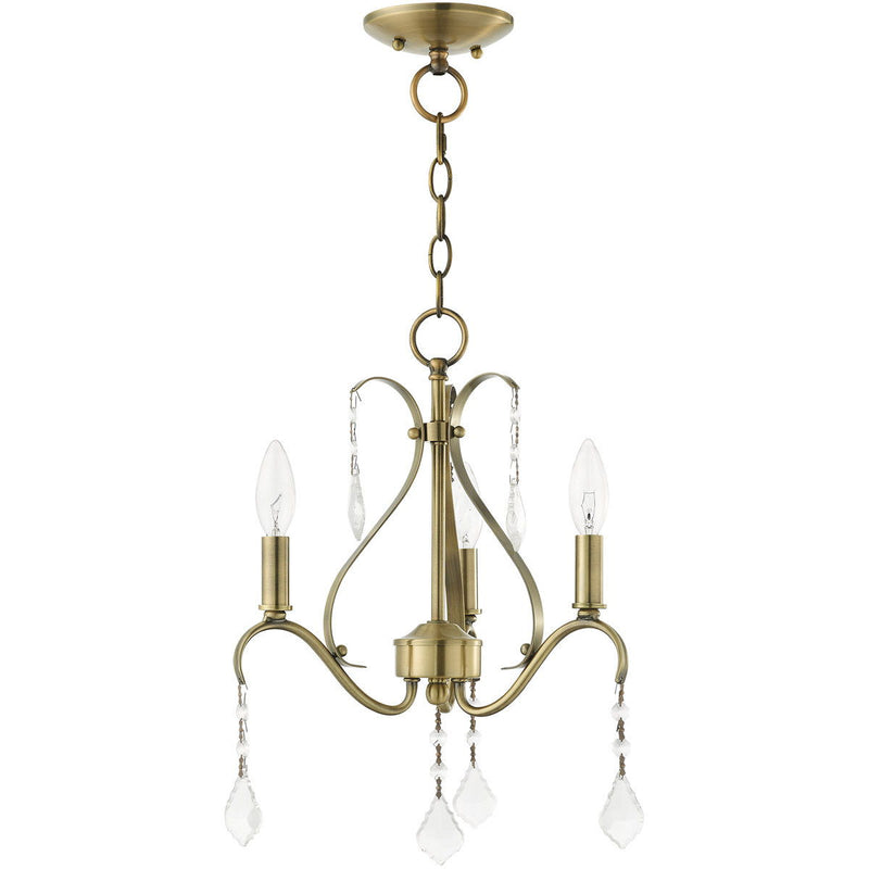 17" Three Light Dimmable Chandelier With Shades - Antiqued Brass