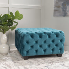 Load image into Gallery viewer, Unwind Upholstered Square Ottoman With Button Tufted Diamond Stitch - Teal
