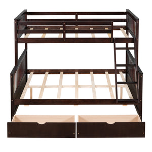 Twin-Over-Full Bunk Bed with Ladders and Two Storage Drawers(Espresso)( old sku:LT000165AAP）