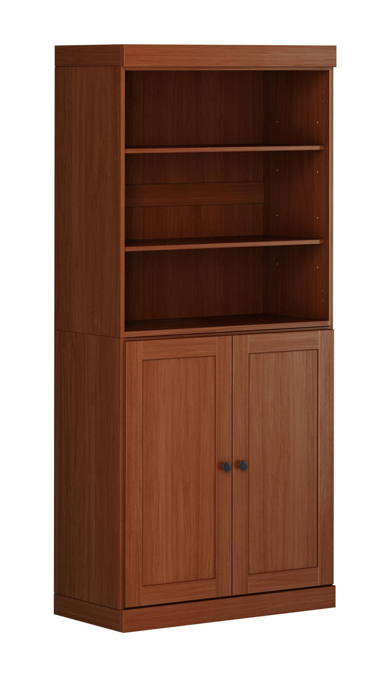 Adjustable Six Tier Library Bookcase With Two Doors - Coffee