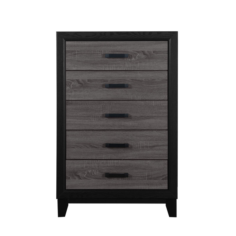 Wood Five Drawer Dresser - Gray / Black