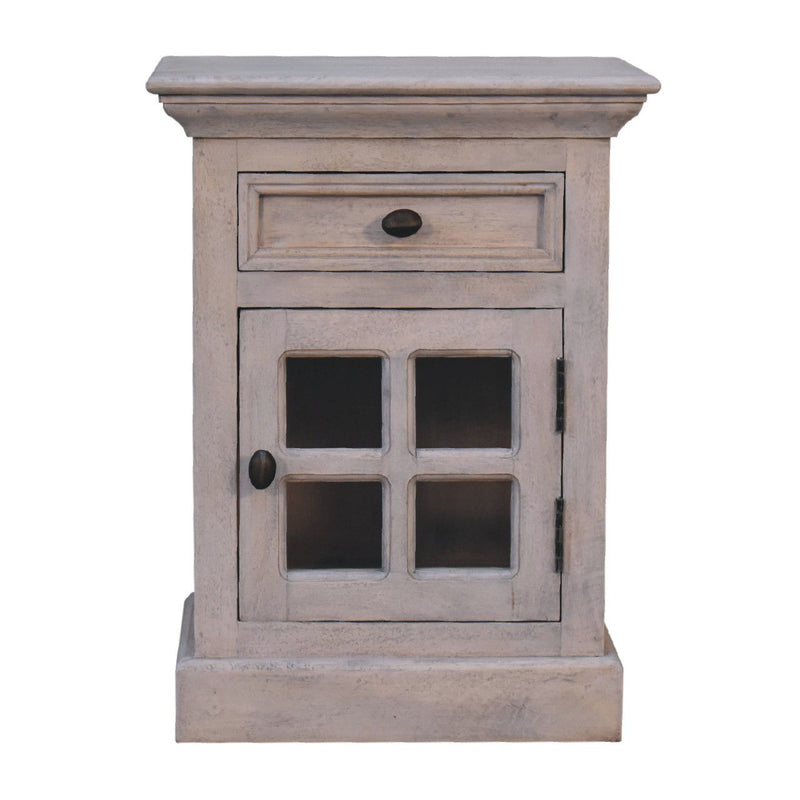 24" Solid Wood And Glass Distressed Two Drawer Nightstand - Gray